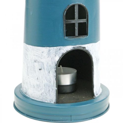 Floristik24 Luz de chá farol decoração marítima metal azul, branco Ø14cm H41cm