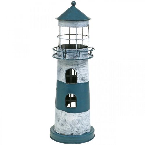 Floristik24 Luz de chá farol decoração marítima metal azul, branco Ø14cm H41cm