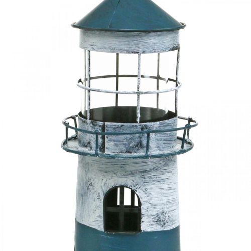 Floristik24 Luz de chá farol decoração marítima metal azul, branco Ø14cm H41cm