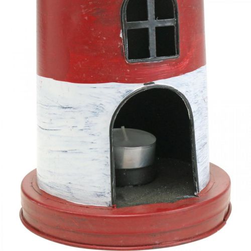Floristik24 Luz de chá farol decoração de metal marítimo vermelho, branco Ø14cm H41cm