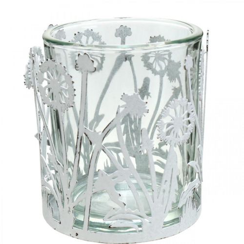 Floristik24 Lanterna com dentes de leão, enfeites de mesa, decoração de verão shabby chic silver, branco H10cm Ø8,5cm