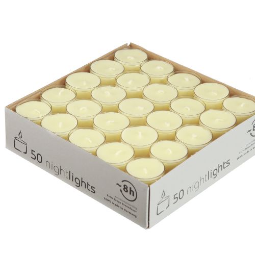 Itens Luzes noturnas luzes de chá creme amarelo em tigela de plástico 8 horas 50 un