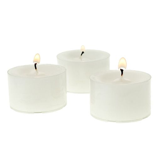 Itens Tea light branco em tigela de plástico 50uds