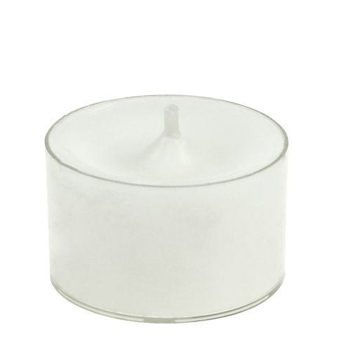 Itens Tea light branco em tigela de plástico 50uds