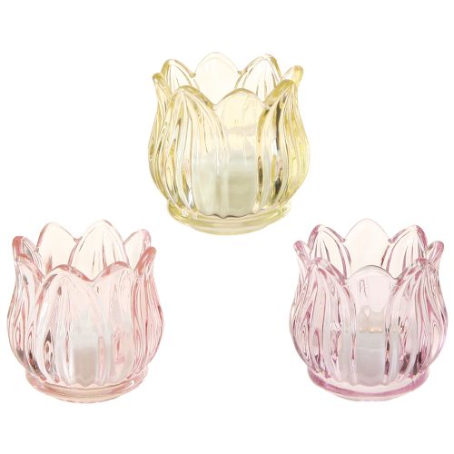 Floristik24 Lanterna de flor de vidro Tealight em vidro 3 cores Ø7cm Alt.7cm 6 unidades