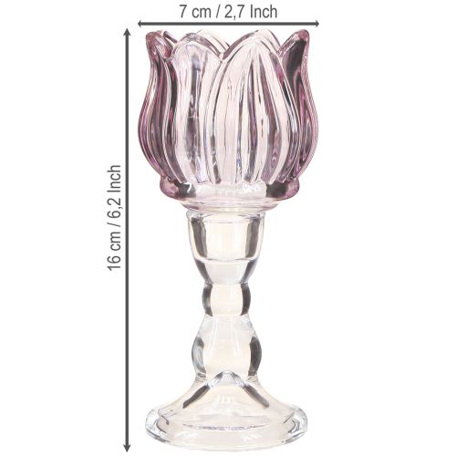 Itens Porta-velas de vidro tulipa tealight vidro roxo Ø7cm H16cm 2 peças