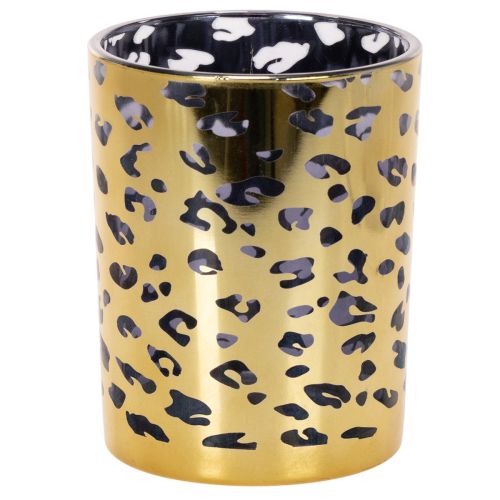 Porta-velas de vidro com estampa de leopardo para decoração de mesa, 12 cm