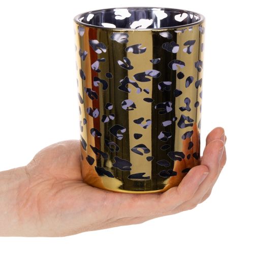 Porta-velas de vidro com estampa de leopardo para decoração de mesa, 12 cm | Floristik24.pt