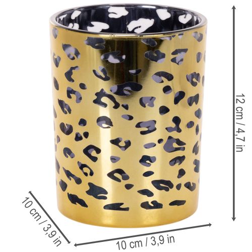 Porta-velas de vidro com estampa de leopardo para decoração de mesa, 12 cm | Floristik24.pt