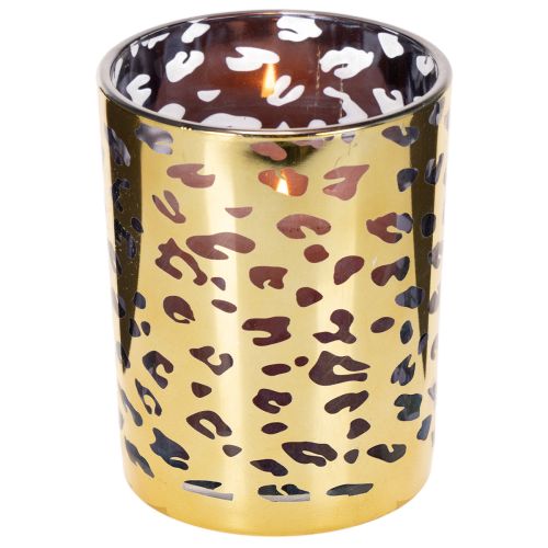 Porta-velas de vidro com estampa de leopardo para decoração de mesa, 12 cm | Floristik24.pt
