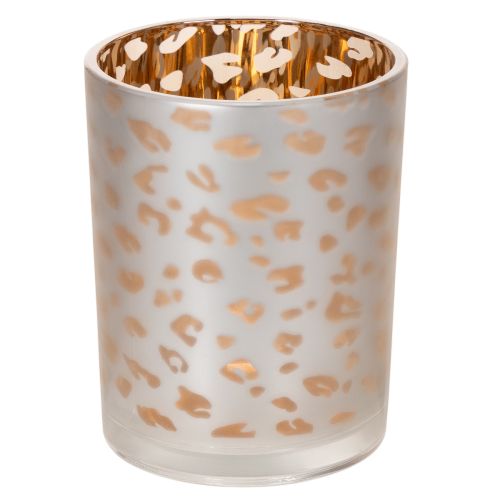 Porta-velas de vidro com estampa de leopardo, 12 cm