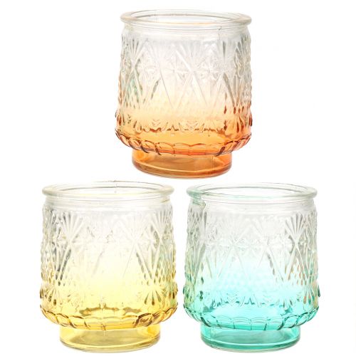 Floristik24 Vidro Tealight laranja / amarelo / turquesa Ø8cm 3 unidades