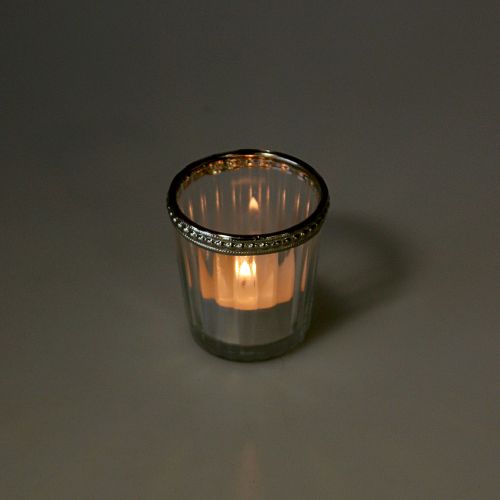 Floristik24 Antigo vidro Tealight com aro de metal Ø6cm H6cm 4pcs