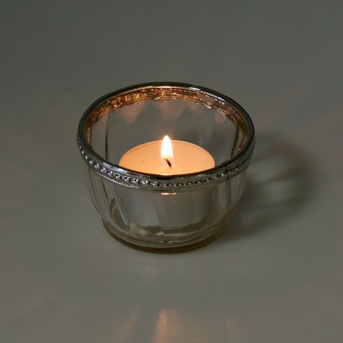Floristik24 Antigo vidro Tealight com aro de metal Ø7cm A4cm