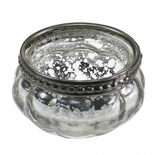 Floristik24 Vidro Tealight em prata antiga com aro de metal Ø6cm A3.5cm