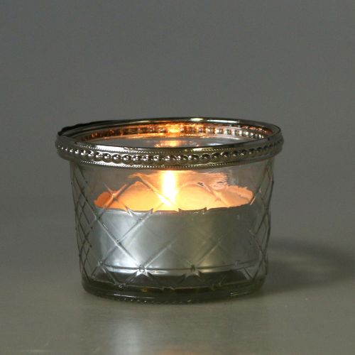 Floristik24 Diamante de vidro Tealight com aro de metal Ø8cm H5.5cm 4pcs