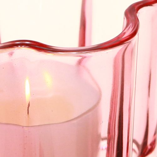 Itens Porta-velas de vidro para velas de chá, flor, rosa, Ø7,5cm A6cm, 6 unidades