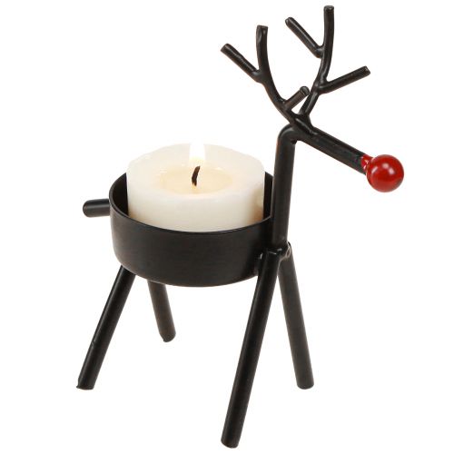 Floristik24 Porta-velas de metal rena com nariz vermelho preto 11,5 cm 6 unidades