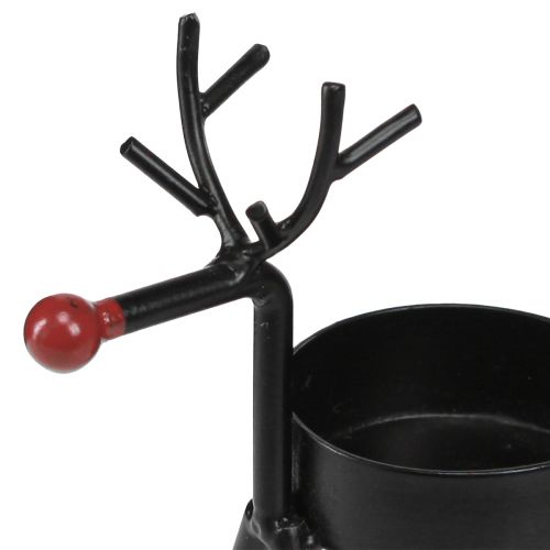 Floristik24 Porta-velas de metal rena com nariz vermelho preto 11,5 cm 6 unidades
