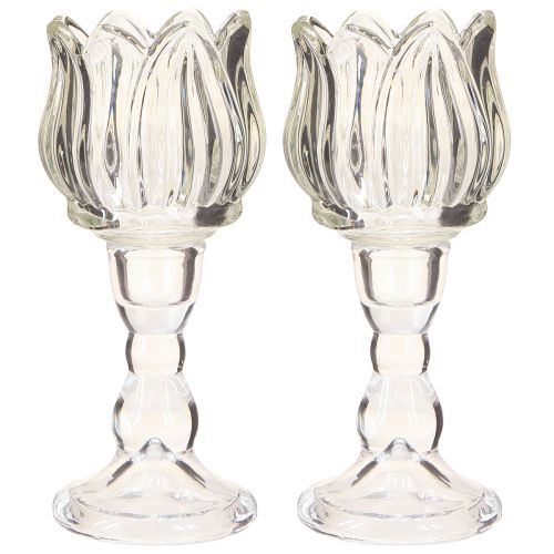 Itens Porta velas tulipa vidro com base transparente Ø7cm H16cm 2 peças