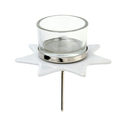 Floristik24 Suporte para luz Teal em forma de estrela branca com vidro Ø10cm Alt.10.5cm 2pçs
