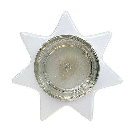 Floristik24 Suporte para luz Teal em forma de estrela branca com vidro Ø10cm Alt.10.5cm 2pçs