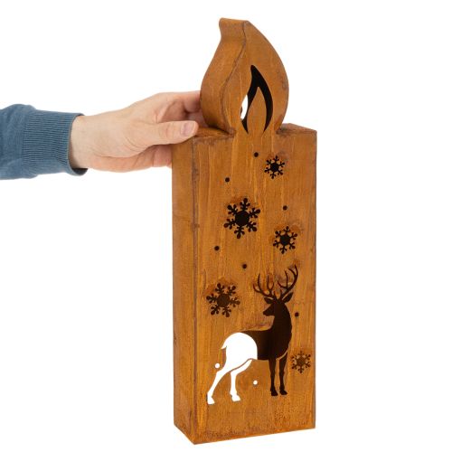 Porta-velas natalino em metal enferrujado, com formato de veado, 45x14cm | Floristik24.pt