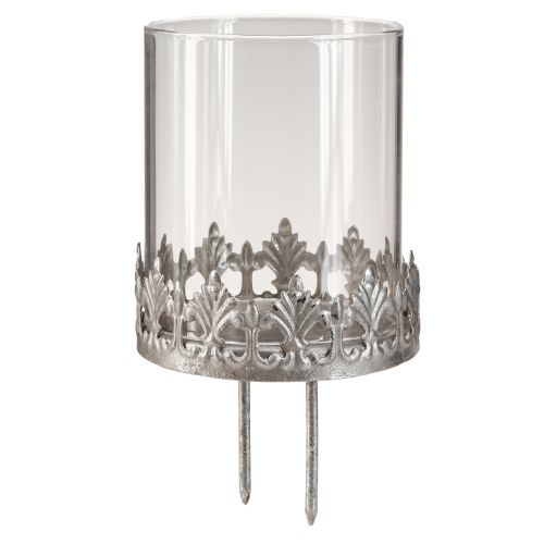 Floristik24 Porta-velas para plugar com vidro prateado antigo Ø7cm 4 un