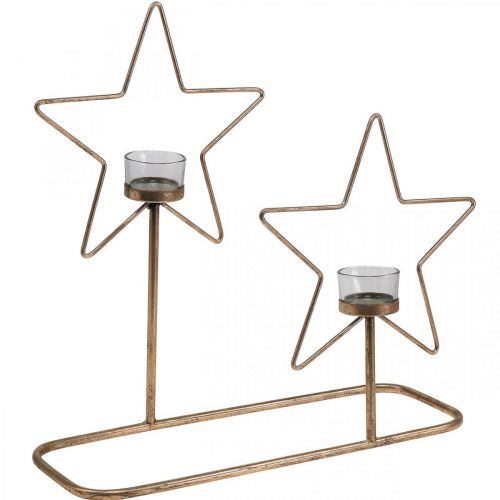 Floristik24 Suporte para luz de chá Star Metal Golden Vintage 2 chamas L38cm