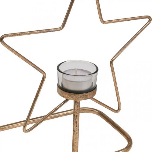 Floristik24 Suporte para luz de chá Star Metal Golden Vintage 2 chamas L38cm