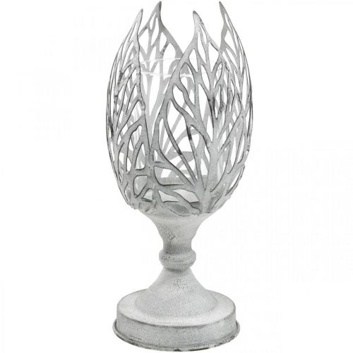 Floristik24 Lanterna de metal branco, suporte de tealight flor Ø13cm H30cm