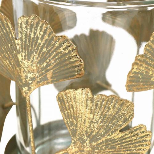 Floristik24 Suporte de luz de chá ginkgo folhas de ouro ginkgo castiçal decoração de mesa Ø8.5cm