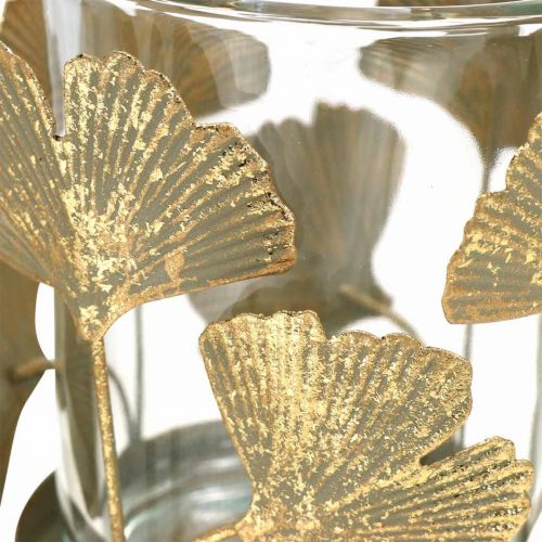 Floristik24 Suporte de luz de chá ginkgo folhas de ouro ginkgo castiçal decoração de mesa Ø8.5cm