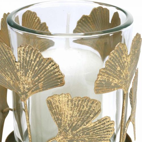 Floristik24 Suporte de luz de chá ginkgo folhas de ouro ginkgo castiçal decoração de mesa Ø8.5cm