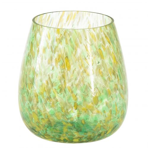 Floristik24 Porta-velas decoração em vidro padrão amarelo verde Ø6,5cm Alt.10cm