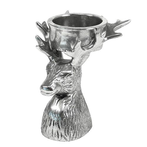 Floristik24 Suporte de tealight cabeça de veado prateado 8,5 cm