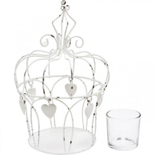 Floristik24 Porta velas coroa com corações shabby chic branco Ø14cm A22cm