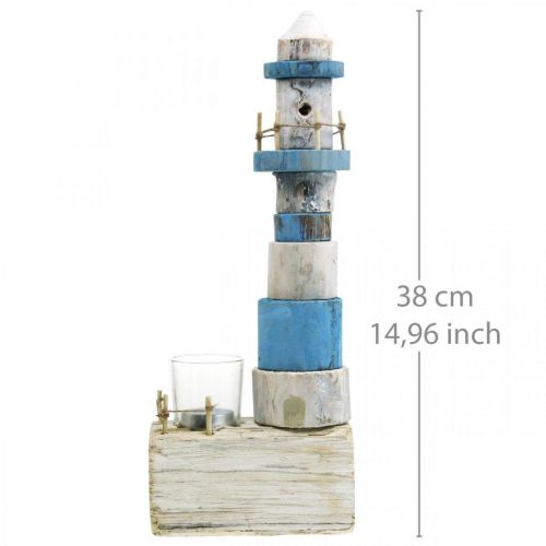 Floristik24 Farol de madeira com luz de chá vidro decoração marítima azul, branco H38cm