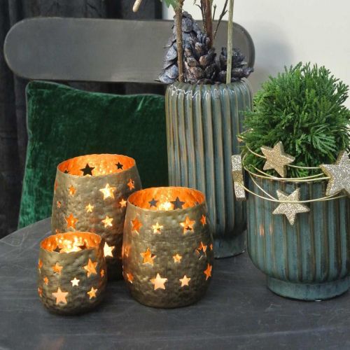 Itens Porta-velas de decoração de Natal com estrelas óticas antigas de metal dourado Ø9cm Alt.13cm