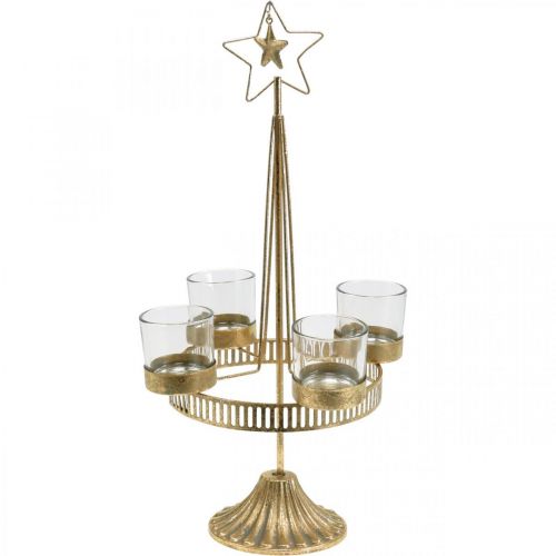 Itens Suporte de luz de chá quatro copos Star Christmas Gold Ø20cm H38.5cm