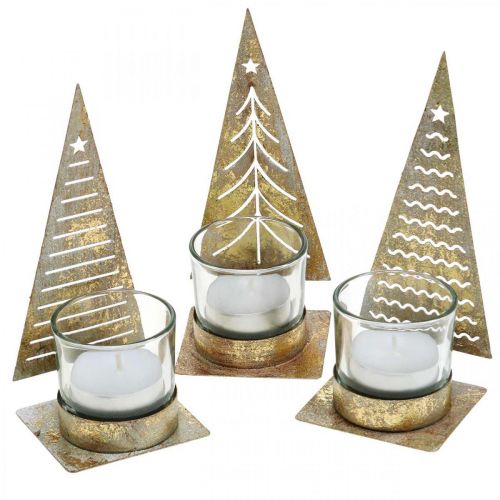 Floristik24 Porta-velas de metal para árvore de Natal, lanterna de vidro Alt.15 cm 3 unidades