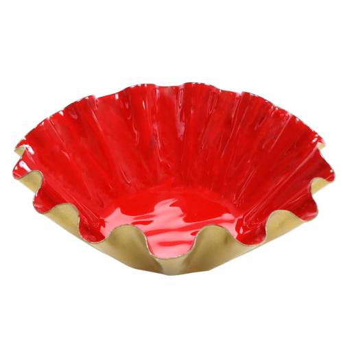 Floristik24 Assadeira decorativa esmaltada de aspecto vermelho, ouro Ø12,5cm A4cm