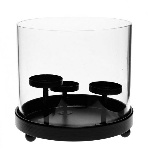 Floristik24 Porta velas vidro furacão metal preto Ø19cm A18cm
