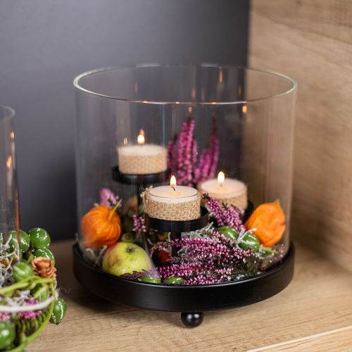 Floristik24 Porta velas vidro furacão metal preto Ø19cm A18cm
