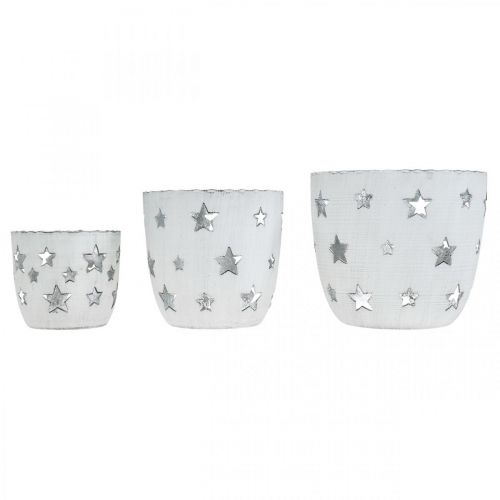 Floristik24 Porta-velas de decoração de Natal branco com estrelas de metal Ø12 / 10 / 8cm conjunto de 3