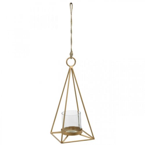 Lanterna pendurado castiçal de ouro para pendurar 15×15×38cm
