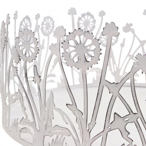Itens Bandeja decorativa com dentes-de-leão, decoração em metal para primavera branco, prata shabby chic Ø25cm A10,5cm