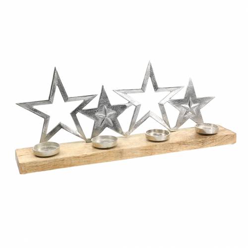 Floristik24 Silhueta de estrela de castiçal em base de madeira prata, metal natural, madeira de manga 35cm × 14cm