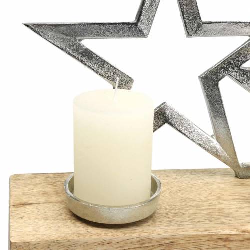 Itens Silhueta de estrela de castiçal em base de madeira prata, metal natural, madeira de manga 35cm × 14cm