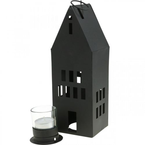Floristik24 Casa de luz de chá, casa de lanterna metal preto Ø4.4cm H26cm